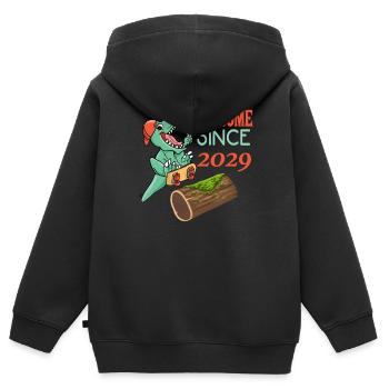 Dino Skater Birthday 2029 - Kids Premium Organic Zip-up Hoodie - black - Back - AI Model Kid Male (0cm)