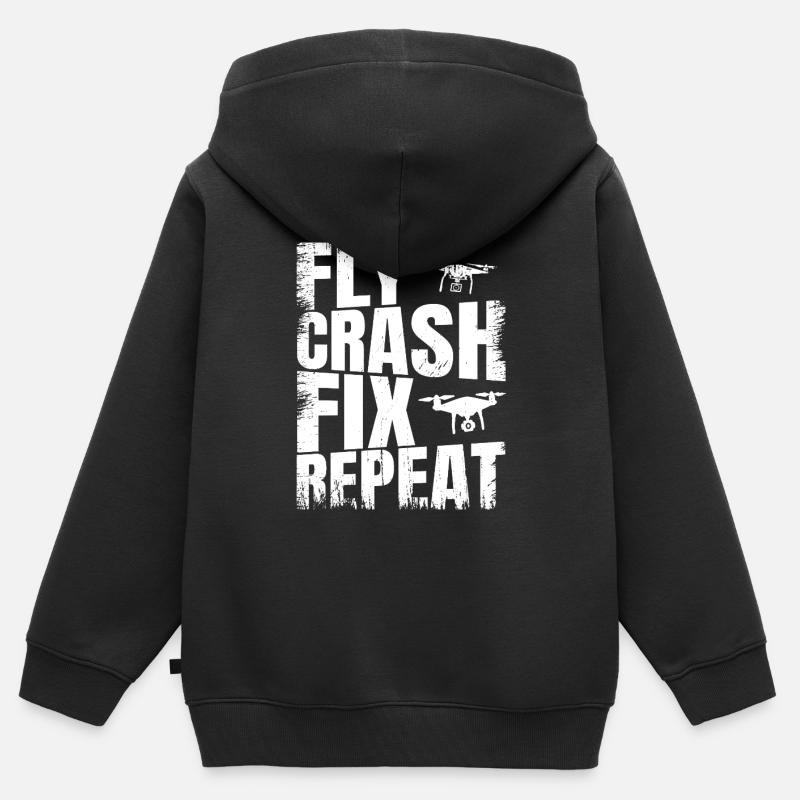 Fly_Crash_Fix_Repeat - Sweat Premium à capuche zippé enfant bio - noir