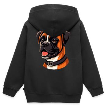Portrait de chien boxeur expressif - Sweat Premium à capuche zippé enfant bio - noir - Dos - AI Model Kid Male (0cm)