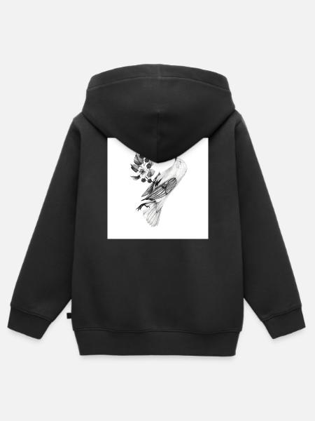 Vogel mit Pflanzen - Kinder Premium Organic Zip Hoodie - Schwarz