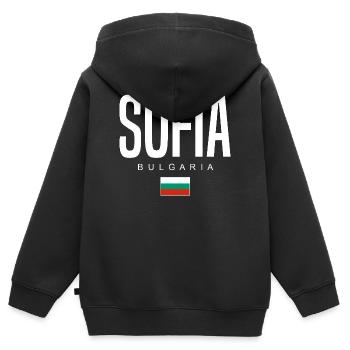 Sofia Bulgarie - Sweat Premium à capuche zippé enfant bio - noir - Dos - AI Model Kid Male (0cm)