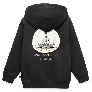 Blumen-Meditiation mit Wurzelverbindung - Kinder Premium Organic Zip Hoodie - Schwarz - Hinten - AI Model Kid Male (0cm)