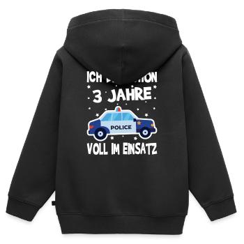 Cadeau 3ème anniversaire 3 ans Anniversaire des enfants - Sweat Premium à capuche zippé enfant bio - noir - Dos - AI Model Kid Male (0cm)