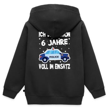 Cadeau d'anniversaire pour les 6 ans d'un enfant - Sweat Premium à capuche zippé enfant bio - noir - Dos - AI Model Kid Male (0cm)