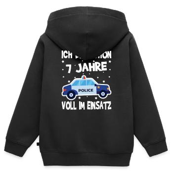 Cadeau 7ème anniversaire 7 ans Anniversaire des enfants - Sweat Premium à capuche zippé enfant bio - noir - Dos - AI Model Kid Male (0cm)