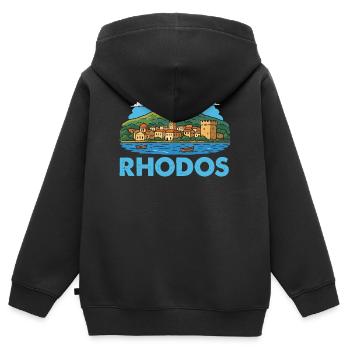 rhodos-insel- - Kinder Premium Organic Zip Hoodie - Schwarz - Hinten - AI Model Kid Male (0cm)