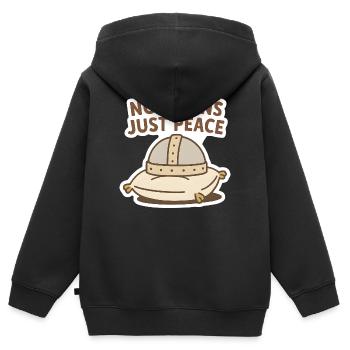 Friedlicher Sack ohne Hörner Nachricht - Kinder Premium Organic Zip Hoodie - Schwarz - Hinten - AI Model Kid Male (0cm)