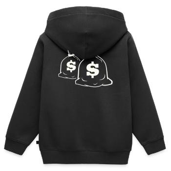 Geldsack Motiv Design - Kinder Premium Organic Zip Hoodie - Schwarz - Hinten - AI Model Kid Male (0cm)