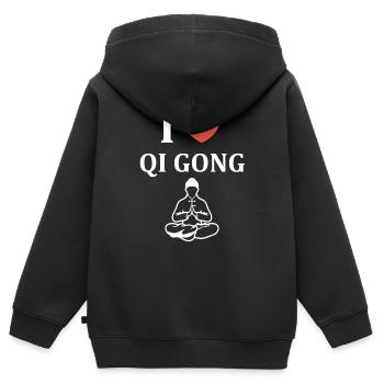 Cœur et Méditation Qi Gong - Sweat Premium à capuche zippé enfant bio - noir - Dos - AI Model Kid Male (0cm)