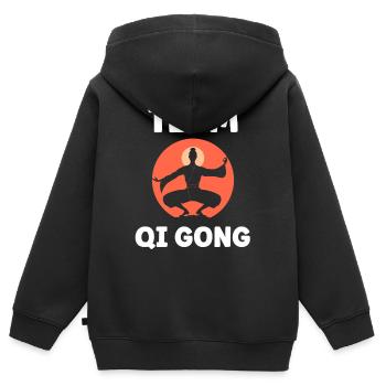 Groupe Yoga Qi Gong  - Sweat Premium à capuche zippé enfant bio - noir - Dos - AI Model Kid Male (0cm)