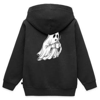 Fantôme avec illustration de tasse à café - Sweat Premium à capuche zippé enfant bio - noir - Dos - AI Model Kid Male (0cm)