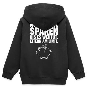 Sparen bis es wehtut - Kinder Premium Organic Zip Hoodie - Schwarz - Hinten - AI Model Kid Male (0cm)