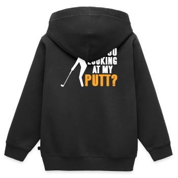 Drôle de bogey à chaque trou, putter jeté dans l'étang - Sweat Premium à capuche zippé enfant bio - noir - Dos - AI Model Kid Male (0cm)