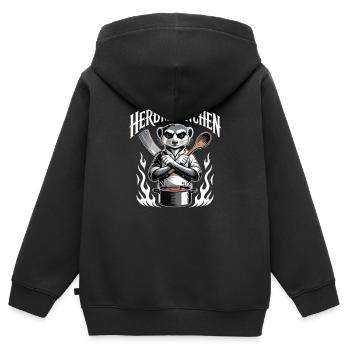 Herdmännchen kochen lustiger Koch Herdmännchen - Kids Premium Organic Zip-up Hoodie - black - Back - AI Model Kid Male (0cm)