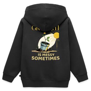 Growth metaphor with flower in pot - Kids Premium Organic Zip-up Hoodie - black - Back - AI Model Kid Male (0cm)