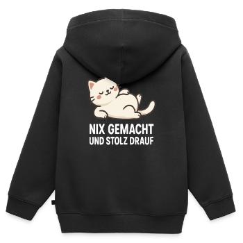 Motif de chat avec un dicton confiant - Sweat Premium à capuche zippé enfant bio - noir - Dos - AI Model Kid Male (0cm)