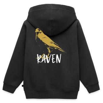 Illustration corbeau totem renaissance - Sweat Premium à capuche zippé enfant bio - noir - Dos - AI Model Kid Male (0cm)