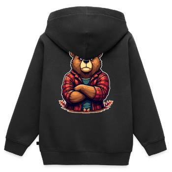 Bear in Plaid Flannel - Kids Premium Organic Zip-up Hoodie - black - Back - AI Model Kid Male (0cm)