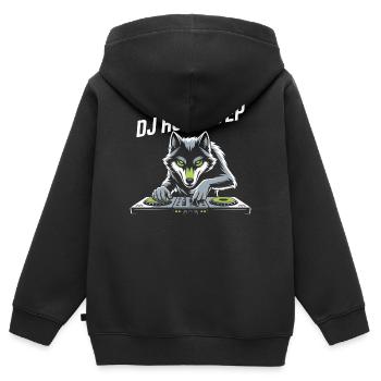 DJ Howlstep Wolf Am Pult EDM Rave Vibes - Kinder Premium Organic Zip Hoodie - Schwarz - Hinten - AI Model Kid Male (0cm)