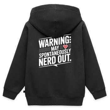 Warnung kann spontan nerd werden - Kinder Premium Organic Zip Hoodie - Schwarz - Hinten - AI Model Kid Male (0cm)