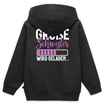 Grande Soeur Annonce Annonce Arc-en-ciel - Sweat Premium à capuche zippé enfant bio - noir - Dos - AI Model Kid Male (0cm)