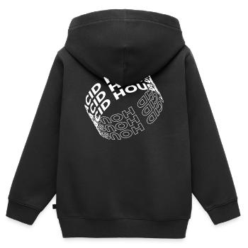 Conception de la typographie Acid House - Sweat Premium à capuche zippé enfant bio - noir - Dos - AI Model Kid Male (0cm)