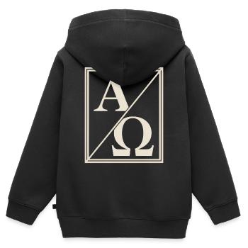 Signe de foi chrétien Alpha Omega - Sweat Premium à capuche zippé enfant bio - noir - Dos - AI Model Kid Male (0cm)