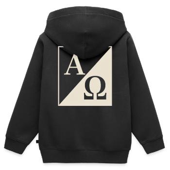 Symbole chrétien Alpha et Omega Foi - Sweat Premium à capuche zippé enfant bio - noir - Dos - AI Model Kid Male (0cm)