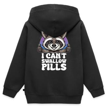 I Can't Swallow Pills Waschbär - Kinder Premium Organic Zip Hoodie - Schwarz - Hinten - AI Model Kid Male (0cm)