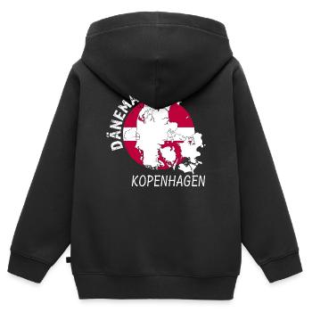Kopenhagen - Kinder Premium Organic Zip Hoodie - Schwarz - Hinten - AI Model Kid Male (0cm)