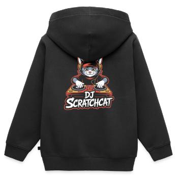 DJ Scratchcat Cat DJ Turntable Club - Sweat Premium à capuche zippé enfant bio - noir - Dos - AI Model Kid Male (0cm)