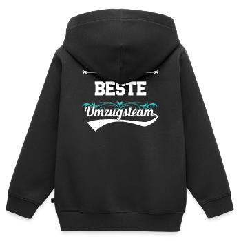 Aides au déménagement Équipe de déménagement Inauguration Conception - Sweat Premium à capuche zippé enfant bio - noir - Dos - AI Model Kid Male (0cm)