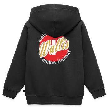 Mon cadeau Valais natal - Sweat Premium à capuche zippé enfant bio - noir - Dos - AI Model Kid Male (0cm)