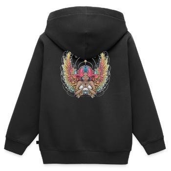 Illustration eines heiteren geflügelten Träumers - Kinder Premium Organic Zip Hoodie - Schwarz - Hinten - AI Model Kid Male (0cm)