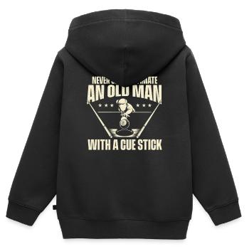 Unterschätzen Sie niemals einen alten Mann mit einem Queue - Kinder Premium Organic Zip Hoodie - Schwarz - Hinten - AI Model Kid Male (0cm)