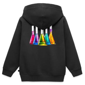 Des flacons de laboratoire colorés dans un jeu de couleurs - Sweat Premium à capuche zippé enfant bio - noir - Dos - AI Model Kid Male (0cm)