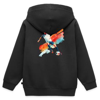 Dynamischer Fußballspieler in Bewegung - Kinder Premium Organic Zip Hoodie - Schwarz - Hinten - AI Model Kid Male (0cm)