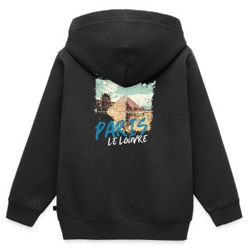 Pyramide du Louvre et Monuments de Paris - Sweat Premium à capuche zippé enfant bio - noir - Dos - AI Model Kid Male (0cm)