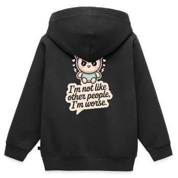 Je ne suis pas comme les autres, je suis pire Frech Gothic - Sweat Premium à capuche zippé enfant bio - noir - Dos - AI Model Kid Male (0cm)