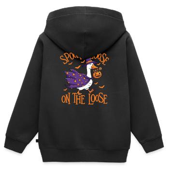Spooky Goose On The Loose Halloween Humour - Sweat Premium à capuche zippé enfant bio - noir - Dos - AI Model Kid Male (0cm)