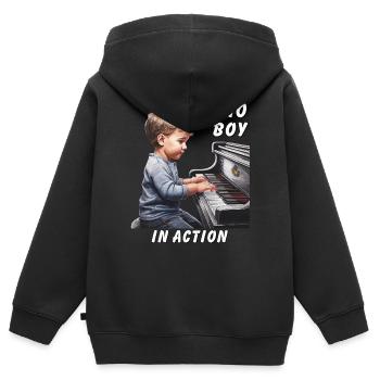 PIANO BOY IN ACTION - Kinder Premium Organic Zip Hoodie - Schwarz - Hinten - AI Model Kid Male (0cm)