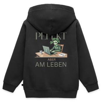 Perfekt am Leben – grün, müde, echt - Kinder Premium Organic Zip Hoodie - Schwarz - Hinten - AI Model Kid Male (0cm)