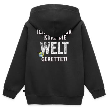 Ich hab nur kurz die Welt gerettet lustiger Spruch - Kinder Premium Organic Zip Hoodie - Schwarz - Hinten - AI Model Kid Male (0cm)