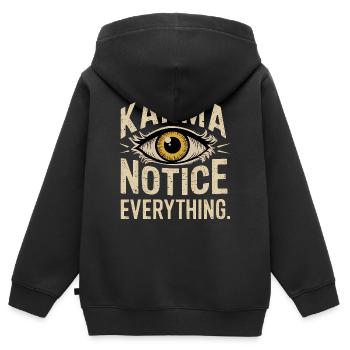Karma Notice Eye Design, Motivational Saying  - Kids Premium Organic Zip-up Hoodie - black - Back - AI Model Kid Male (0cm)