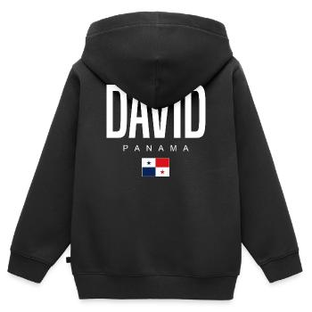 David Panama Panamaer - Kinder Premium Organic Zip Hoodie - Schwarz - Hinten - AI Model Kid Male (0cm)
