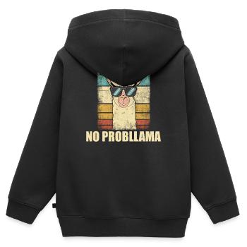 Kein Probllama Lustiges Retro-Lama - Kinder Premium Organic Zip Hoodie - Schwarz - Hinten - AI Model Kid Male (0cm)
