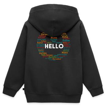 Beginnen Sie mit Hello Different World Language Learning - Kinder Premium Organic Zip Hoodie - Schwarz - Hinten - AI Model Kid Male (0cm)