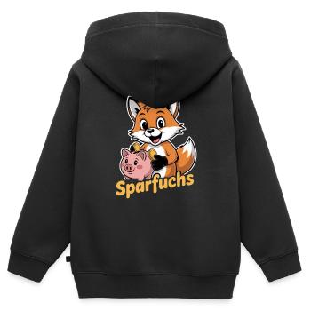 Sparfuchs Mit Sparschwein Und Muenzen - Kinder Premium Organic Zip Hoodie - Schwarz - Hinten - AI Model Kid Male (0cm)