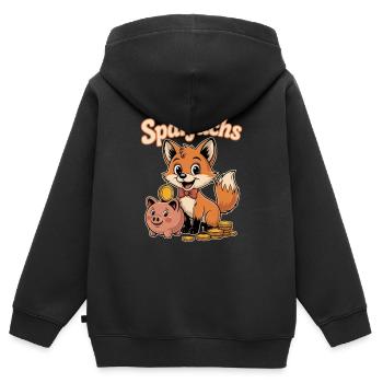Sparfuchs Fuchs Mit Sparschwein Und Münzen - Kinder Premium Organic Zip Hoodie - Schwarz - Hinten - AI Model Kid Male (0cm)