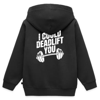 Je pourrais te soulever de terre - Sweat Premium à capuche zippé enfant bio - noir - Dos - AI Model Kid Male (0cm)